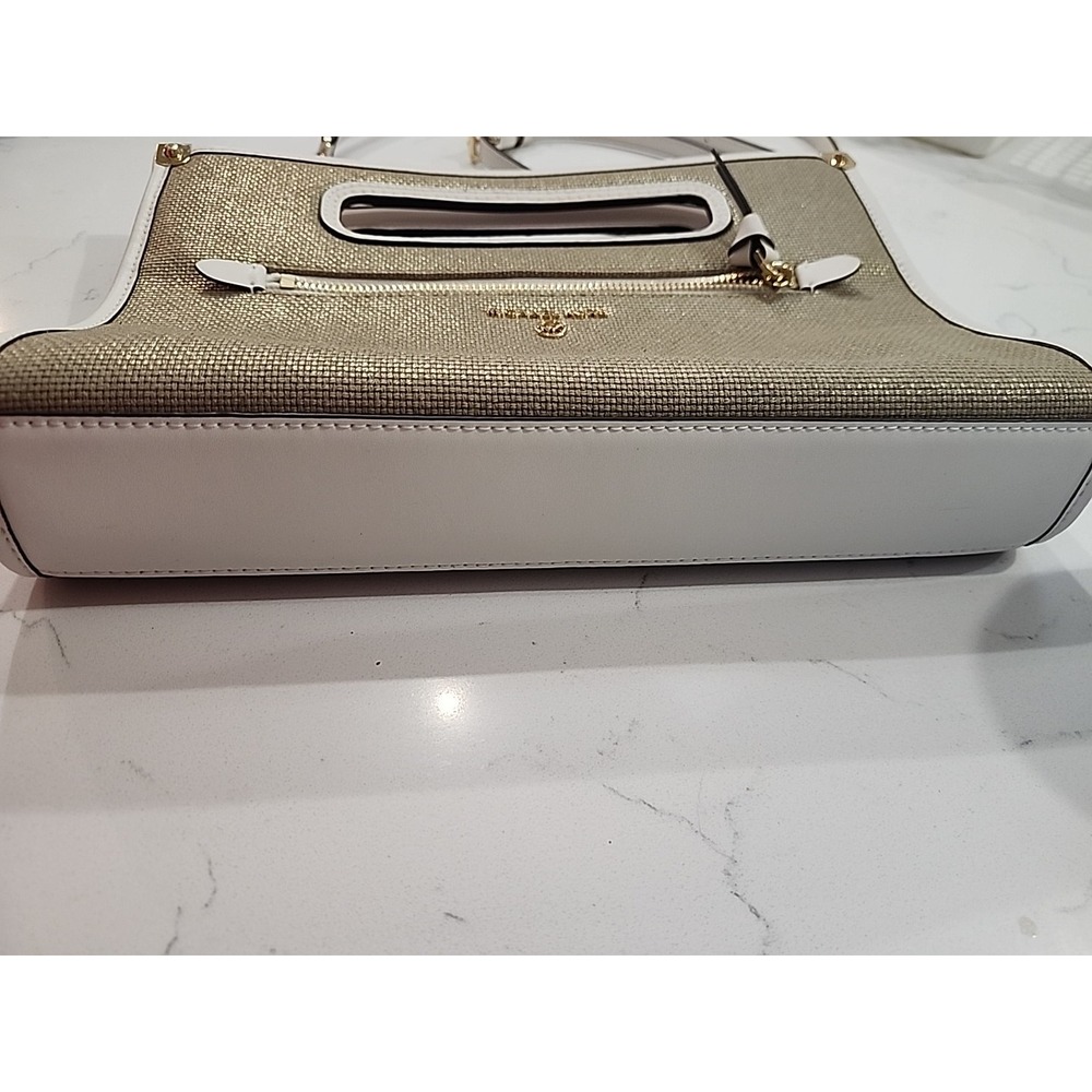 MICHAEL KORS Jane Large Cotton Canvas Clutch Metallic Optic White EUC - Picture 7 of 7